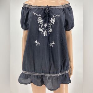 Capacity Unlimited Cotton Embroidered Top Size XL Black/White Color